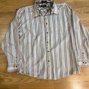 Eighty Eight Platinum Men's Tan and Brown Striped Shirt Sz 2X